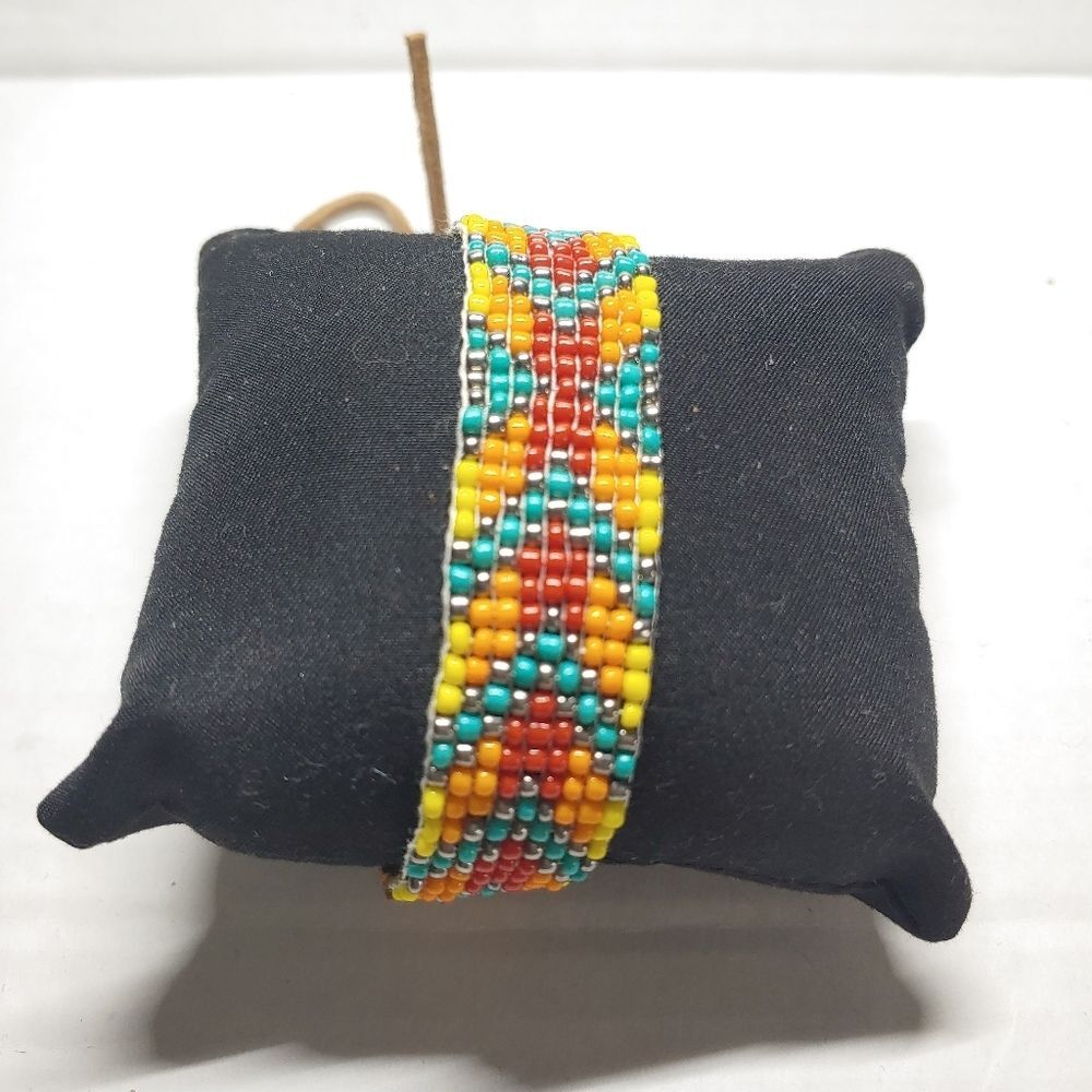 *Sale* Loom Beaded Bracelet Red, Orange, Yellow and Teal